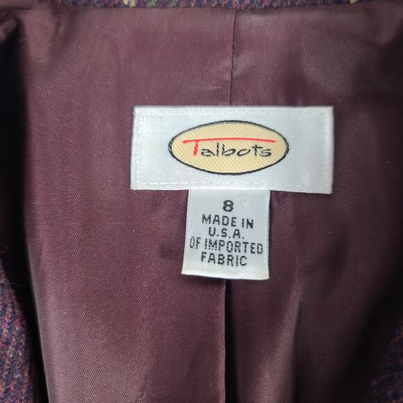 Talbots Purple Wine Green Yellow Plaid Wool Jacket Blazer Coat Vintage USA 8 - Picture 6 of 7